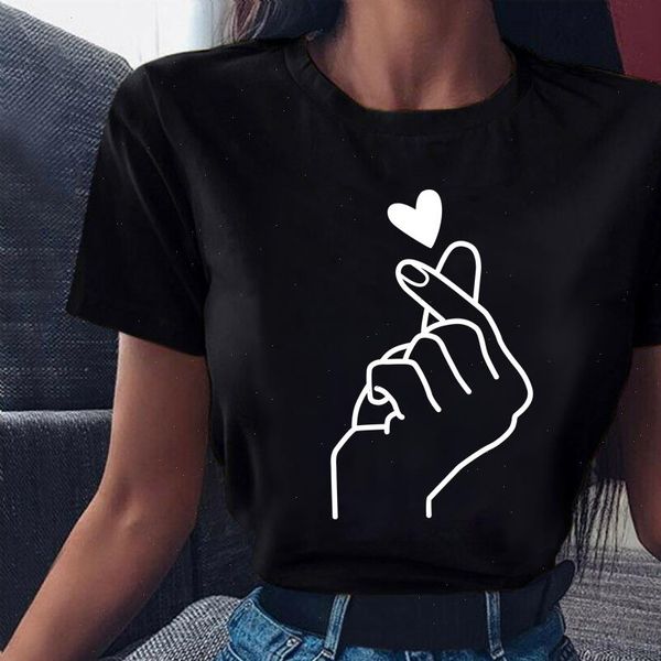 

ladies gesture heart printed black t shirts womens t shirt harajuku love t shirt women summer femme casual clothes, White