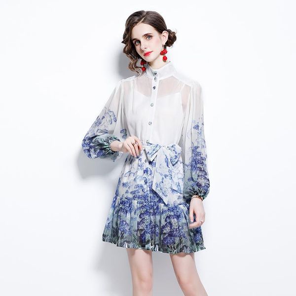 

casual dresses 2021 summer designer women elegant floral print blue cocktail party robe festa vintage lady mermaid mini dress vestidos, Black;gray