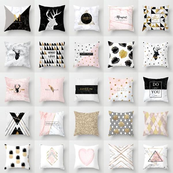 

cushion/decorative pillow gold marble texture geometry cushion covers pink nordic fashion simple decorative pillows case livingroom sofa thr