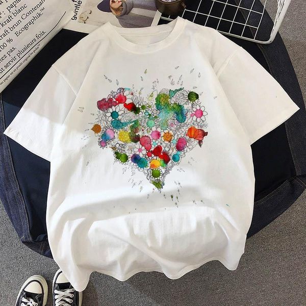 

love heart printed women t shirt harajuku t shirt women cute t-shirt funny cartoon aesthetic female t-shirt tee top, White