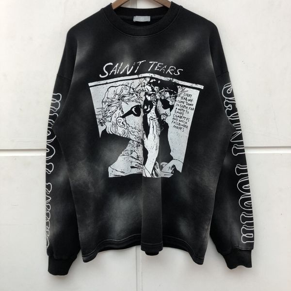 

men's washed high street hoodies retro black long sleeve streetwear hip hop printed fleece casual loose fit designer hoodie