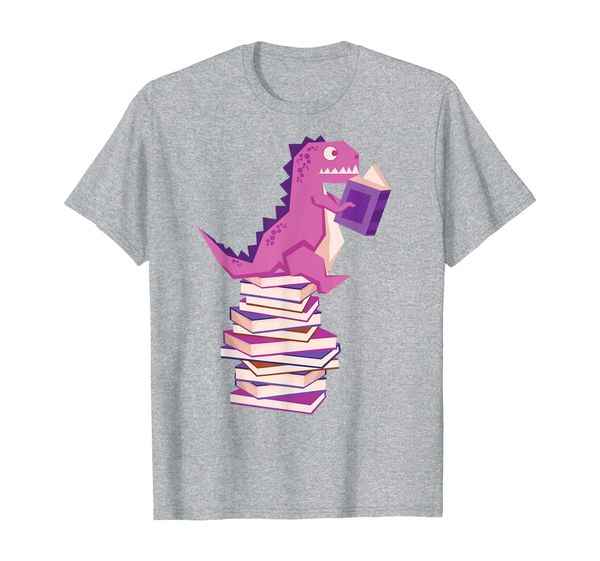 

funny dinosaur book reading teacher student nerdy t-shirt, White;black