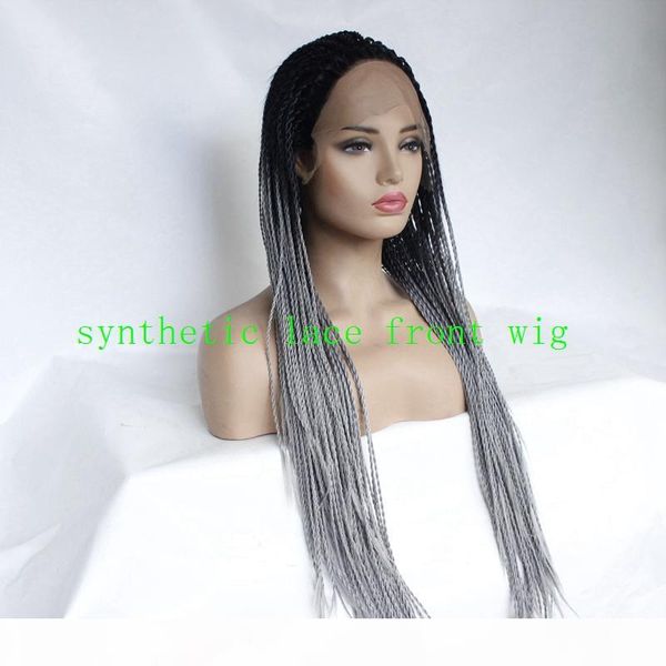 

grey ombre box braids mic braided long synthetic lace front wigs for women black women in stock