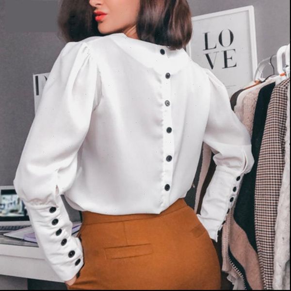

women button casual v neck and blouses ladies long sleeve solid vintage shirts 2021 women autumn ol style plus size blusas, White