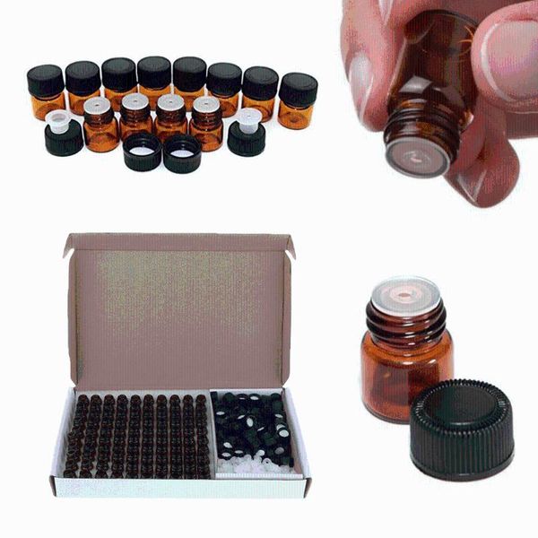 

storage bottles & jars 1ml 2ml 3ml dram glass bottles, with orifice reducers and black caps for perfume essential oils chemistry lab