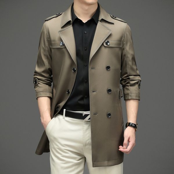 

autumn and winter 2021 british medium length windbreaker busins casual suit collar large men's coat, Tan;black