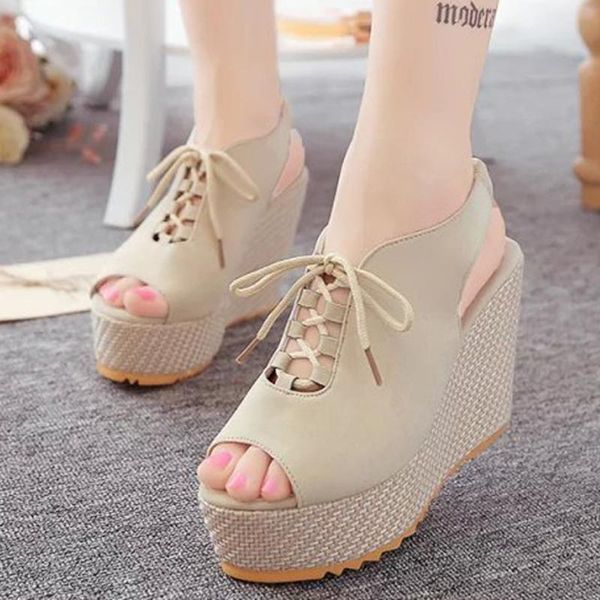 

dress shoes women spring wedge platform sandals female bohemia high heel fashion ankle strap open toe ladies drop 12, Black