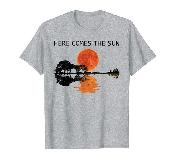

here comes the sun guitar shadow sunset t-shirt, White;black