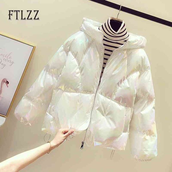 

autumn winter puffer jacket women loose long sleeve hooded short parkas woman korean warm outwear female streetwear clothing 210602, Black