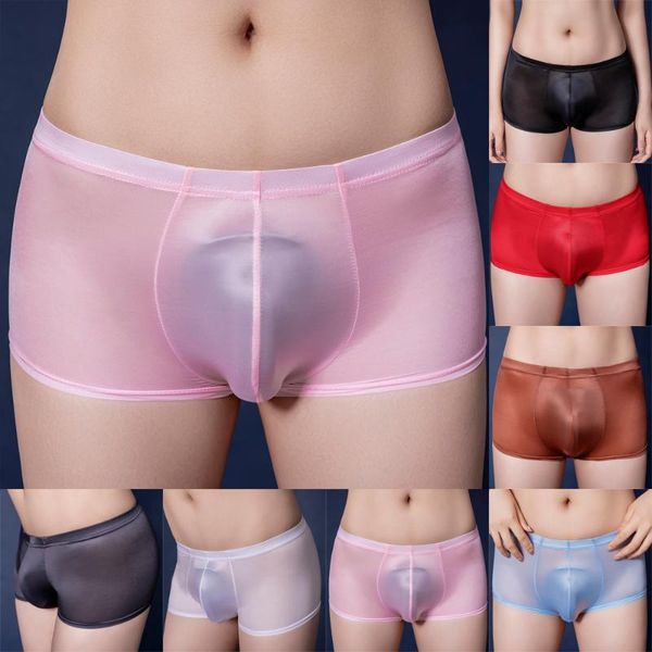 

women's panties summer ice silk underwear 3d u convex men boxer shorts male seamless breathable underpants, Black;pink
