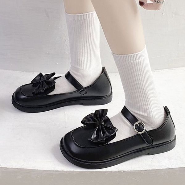 

lolita shoes butterfly-knot mary janes shoes janpanese style women flats round toe leather girls shoes princess spring 9036n, Black;white