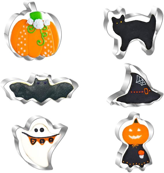 Cutters de biscoito de halloween cozimento moldes de aço inoxidável biscoito biscoito bakings diy ferramenta de cozinha para abóbora gato fantasma gato hh21-672