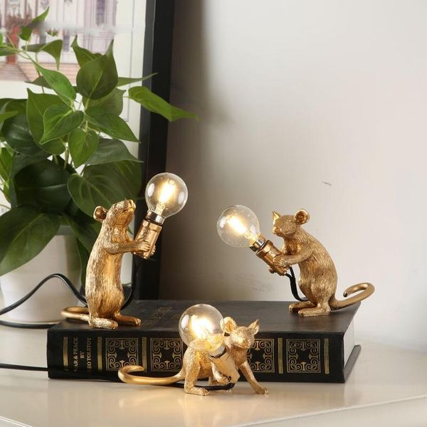 

table lamps postmodern resin animal rat mouse lamp small mini cute led night lights home decor desk bedside e14
