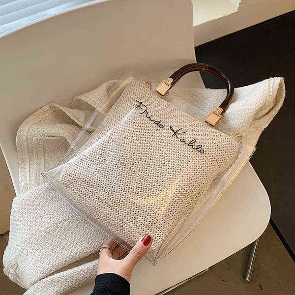 

shopping bags doranmi straw weaved handbag women's shoulder luxury brand designed chic beach female composite transparent 429 220301