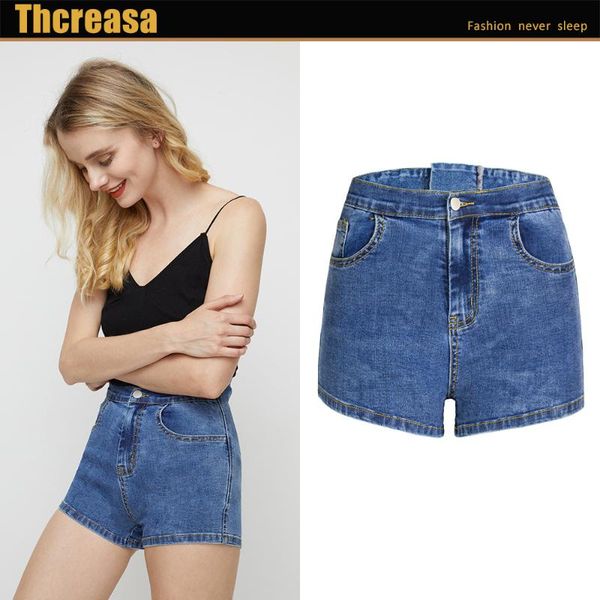 

women's jeans 2021 summer elegant high-waist lace-up waist lifting hip slimming denim shorts pants, Blue