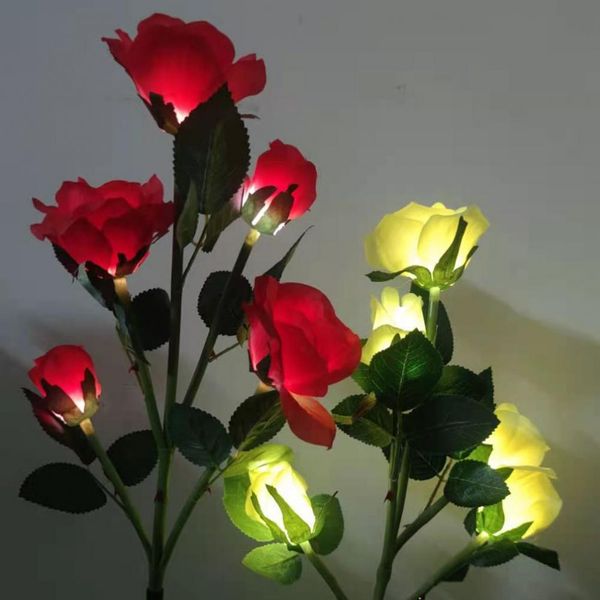 

5 heads rose flower lawn led light walkway light solar powered waterproof stainless steel garden decoration light landscape lamp