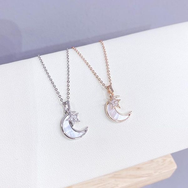 

pendant necklaces fashion star moon necklace japan and south korea wild simple girl clavicle chain, Silver