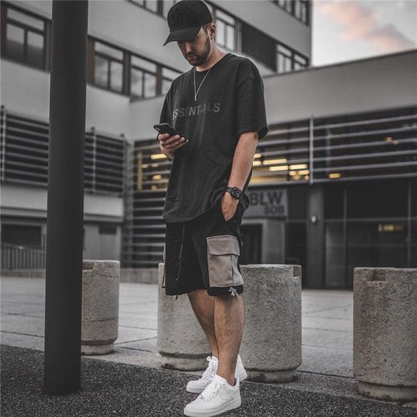 

spring summer hip hop fear of god front essentials 3d silicon tee skateboard tshirt fog men short sleeve casual t shirt, White;black