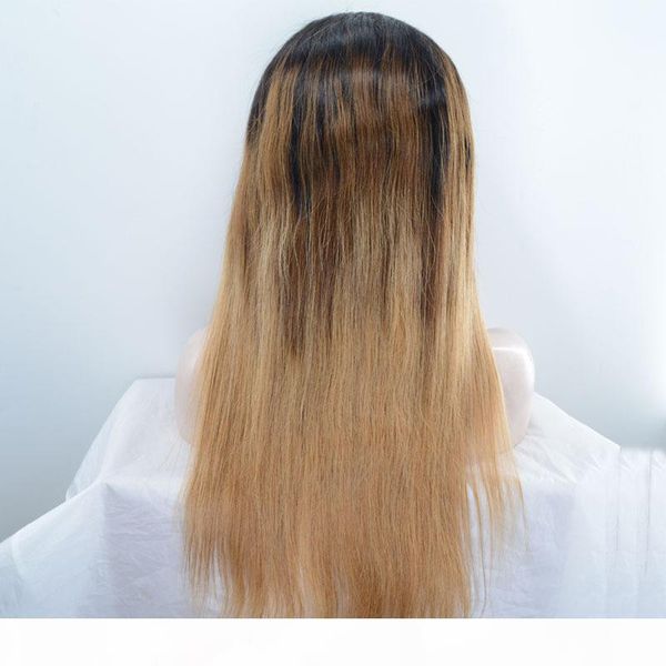 

ombre wig front lace 1b 4 27 human hair wigs natural hairline fashion 3tone full lace wigs 130 density, Black;brown