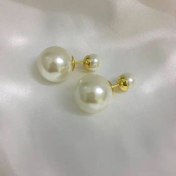 

luxury jewelry 2021 net red temperament large and small pearl earrings high version brass silver needle earrings female, Golden