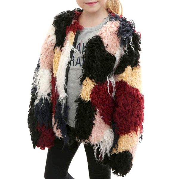 

kids baby girls autumn winter fashion faux fur coat jacket thick warm outwear clothes, Blue;gray