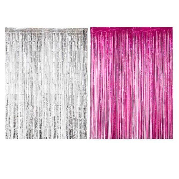 

party decoration 2x 1x3m thick rain silk curtain, background wall tassel flower-light pink & silver