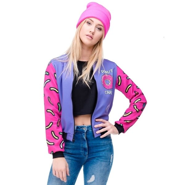 

fall winter 3d printed donuts womens bomber jacket outwear full sleeve short paragraph baseball coats fashion jackets 201017, Black;brown