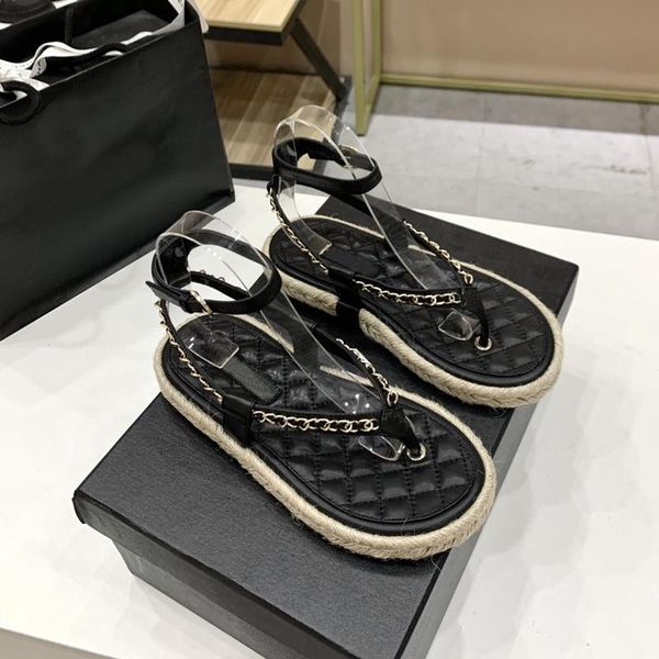 

2021 new designer brand ladies rope braided sandals chain leather candy color summer shoes ankle straps fashion shoes, Black