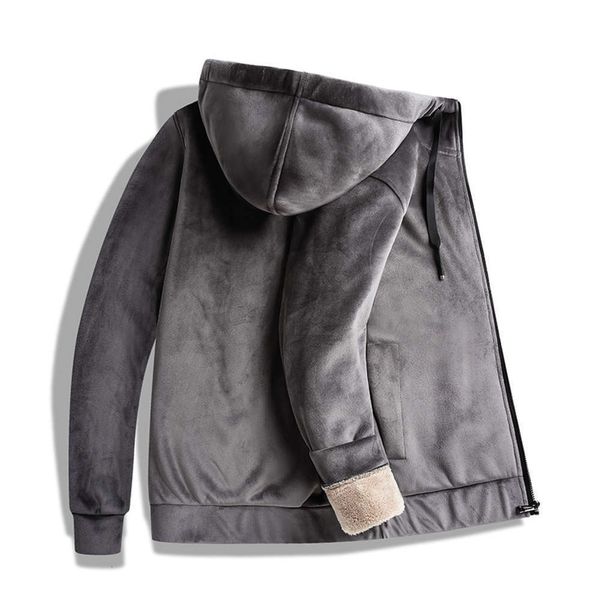 

2021autumn and winter men's plush thickened hooded corduroy silver fox velvet sweater large cardigan coat men, Black;brown