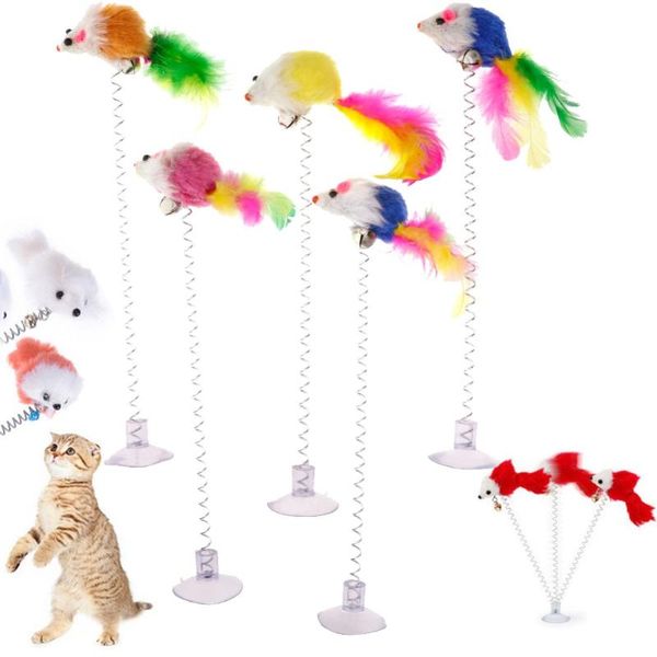 

cat toys 1pc funny elastic feather false mouse bottom sucker for kitten playing pet seat scratch toy product