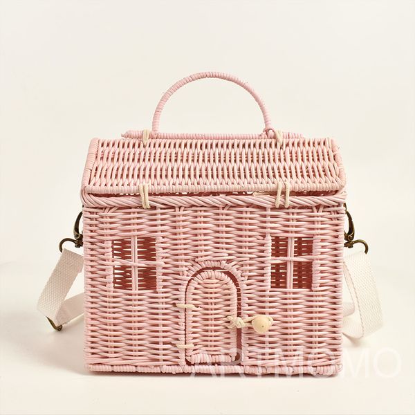 

cute house shape rattan women's shoulder bag wicker woven handbag crossbody bags for women 2021 straw bag handmade travel bag c0308
