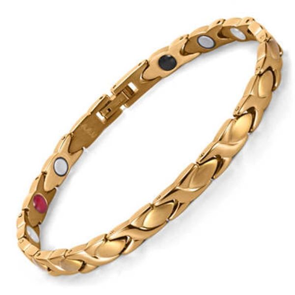 

link, chain stainless steel letter hhape power energy health bracelet 4 in 1 magnetic germanium healthy for women 2021, Black