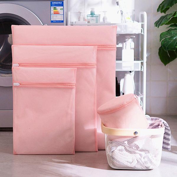 

laundry bags polyester clothes sweater washing bag zippered mesh underwear bra socks wash pink foldable basket for