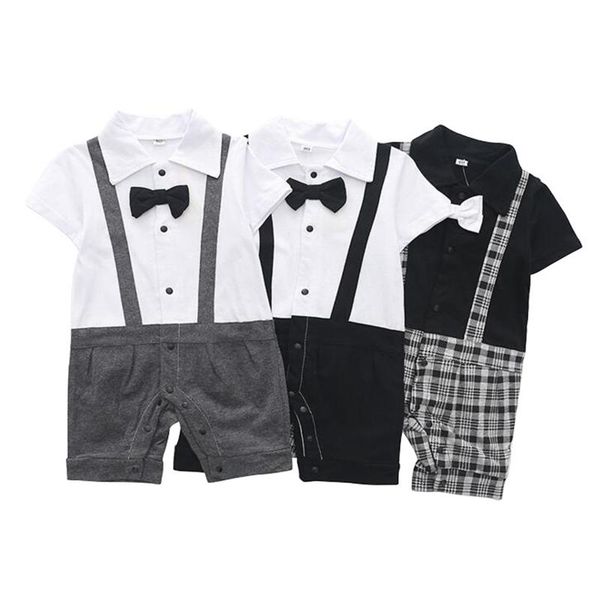 

baby boys one piece gentleman outfits 1st birthday snap up romper formal dress wedding boy tuxedo bowtie suits baptism clothes, Blue