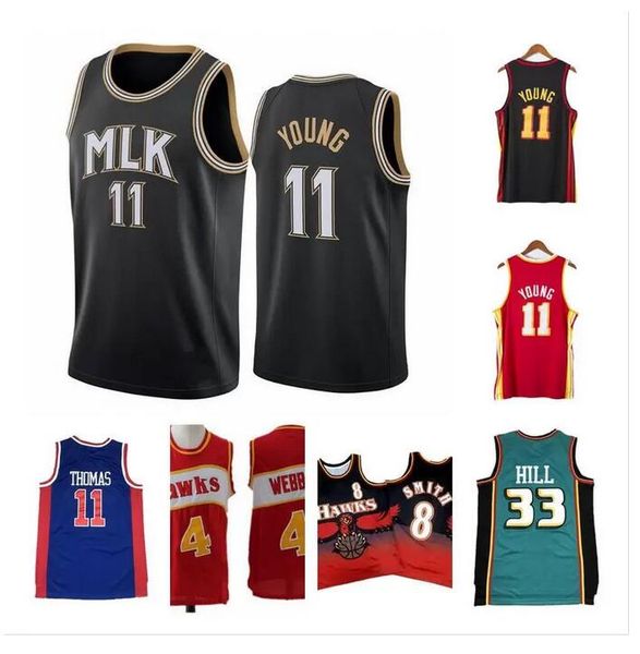 

trae 11 young dikembe 55 mutombo pete 44 maravich 8 smith basketball jersey mens grant 33 hill isiah thomas dennis 10 rodman shirt, Black;red