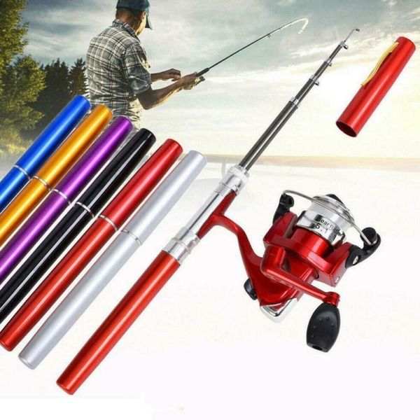 

baitcasting reels portable pocket ice fishing rod sea gear pen type spinning wheel reel 2-piece set