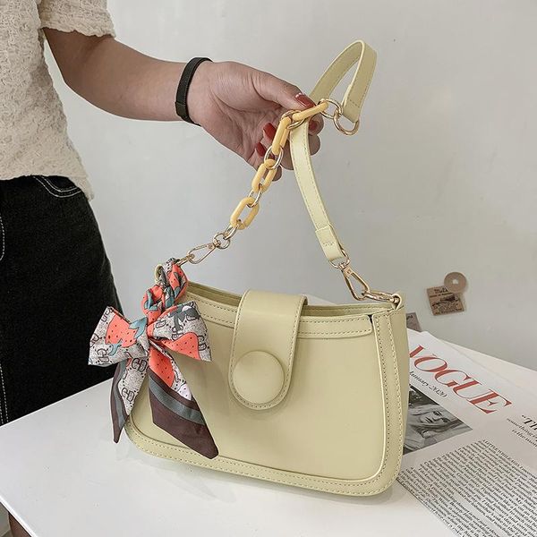 

evening bags solid color pu leather shoulder for women 2021 scarf bow chain strap handbags summer female crossbody bag