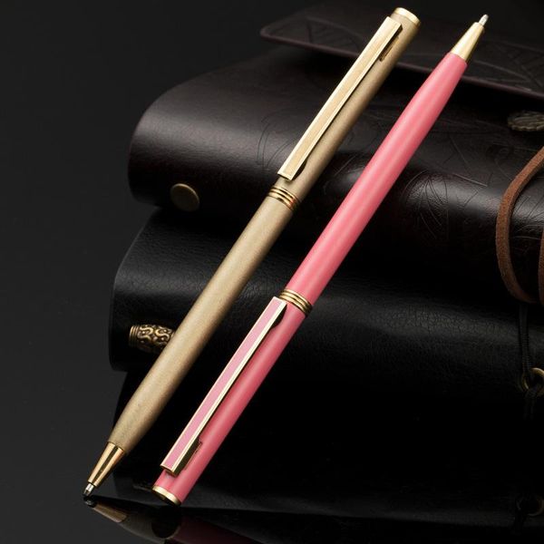 

ballpoint pens 1pcs luxury quality gold classic black metal matte pen for men signature ink stationery office supplies, Blue;orange