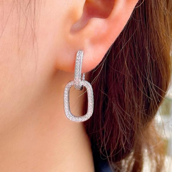 

dangle & chandelier cwwzircons double use micro pave cubic zirconia geometric cuban link chain rectangle huggie drop earring for women jewel, Silver