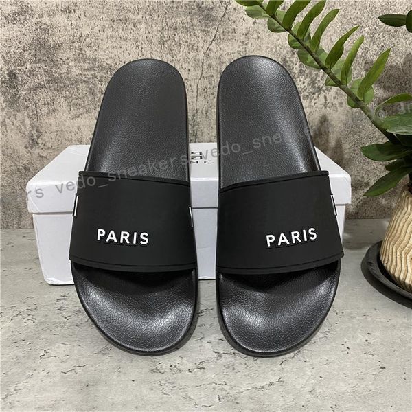 

mens womens summer rubber slippers sandals beach slide fashion scuffs three-dimensional font indoor shoes size 36-46 with box, Black