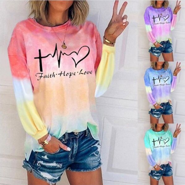

women's tees t-shirt [] tie dye gradient versatile long sleeve t-shirt casual for women, White