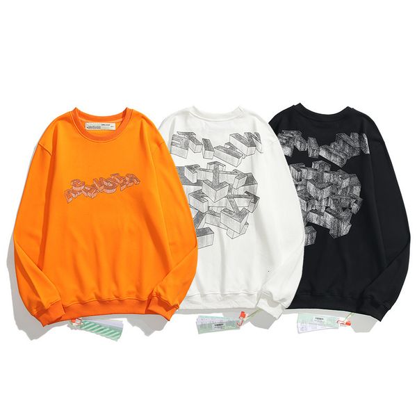 

off fashion brand style3d stereo model terry round neck loose hip hop street men's sweater, Black