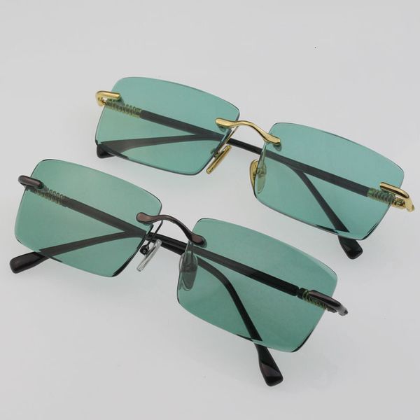 

2021 new glass sunglasses men rimless male sun glasses for ladies dark green frameless fashion vintage retro anti scratch 5t8y, White;black