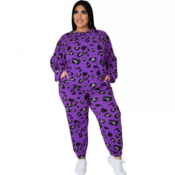 

5xl plus leopard size sweat print sweatshirt female and outfits 2021 pants new arrival lounge wear ensemble style lt3m, Gray