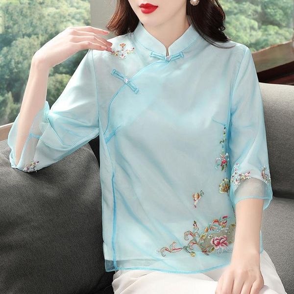 

chinese style clothing women clothes 2021 cheongsam chinese traditional shirt blouse cotton hanfu ladies chinese 666, Red
