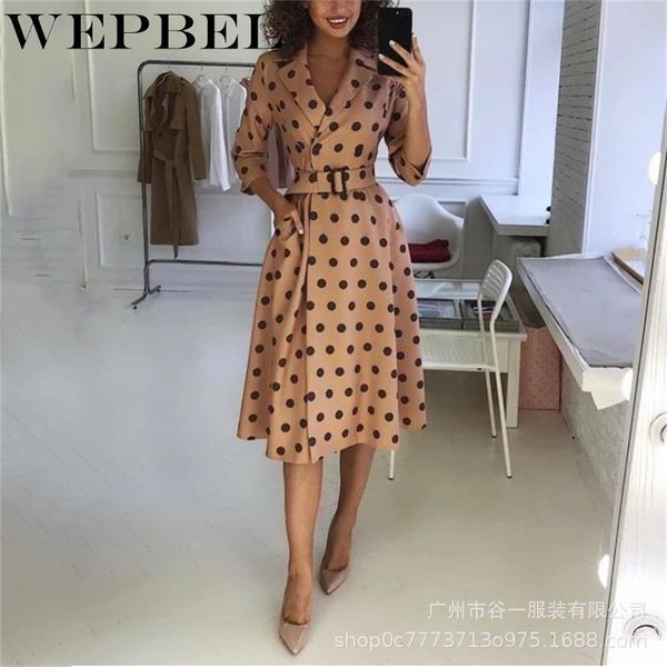 

ethnic clothing wepbel women's fashion long sleeve polka dot slim dress spring high waist v-neck casual split, Red