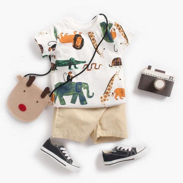 

clothing children's clothes boy korean animal print short sleeve t-shirt + shorts two piece set summer baby, White