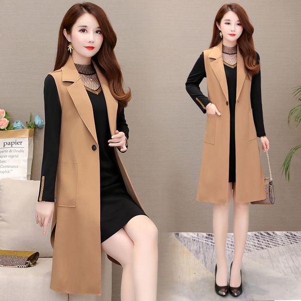 

new 2021 springtime sleeveless female waistcoat with blet meidum long outerwear elegant waistcoats office lady work more size 5xl qwyh, White;black