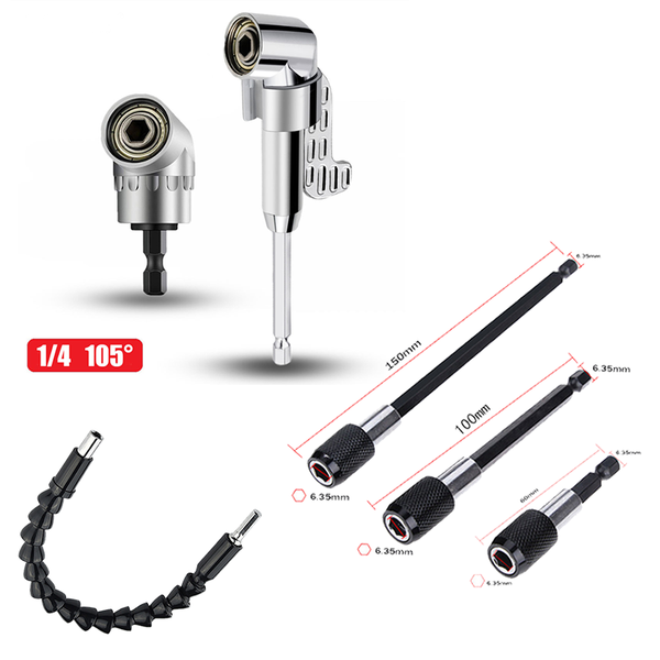 

hand tools 105 degree angle screwdriver set holder adapter adjustable bits nozzles for bit right head hex socket 1/4'