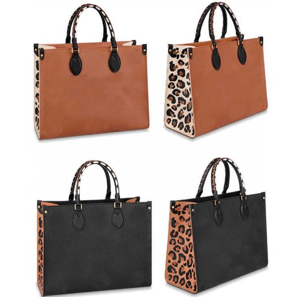 

m58521 m45856 handbags women onthego mm shopping bag braided cowhide leather wild at heart leopard-print designers handbag purse tote